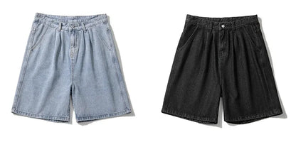 Wide Baggy Denim Shorts Men Summer Thin Solid Color Casual Loose Knee-length Pants Male Jeans Shorts Streetwear