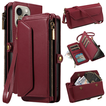 Multi-Card Slot Wallet-Style Phone Case (Long Strap + Short Strap) for iPhone 17/16/15/14/13/12/11 Pro Max Protective Set with Coin Pocket, Crossbody Strap, Anti-Drop Faux Leather Case