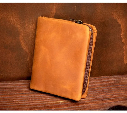 Original vegetable tanned cowhide short wallet, retro top layer cowhide wallet, handmade genuine leather multifunctional wallet