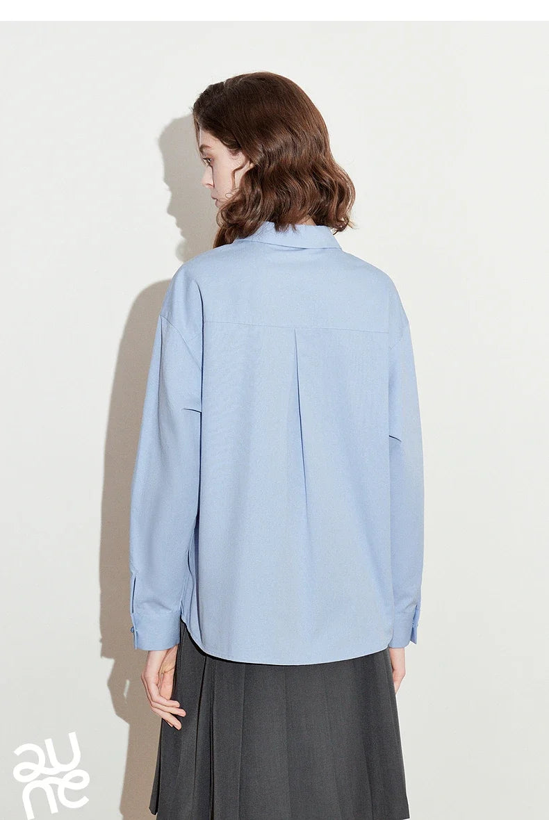 Women Blouse Shirt 2025 Spring New Love Embroidered Simple and Versatile Solid Color Pure Cotton Shirt Tops