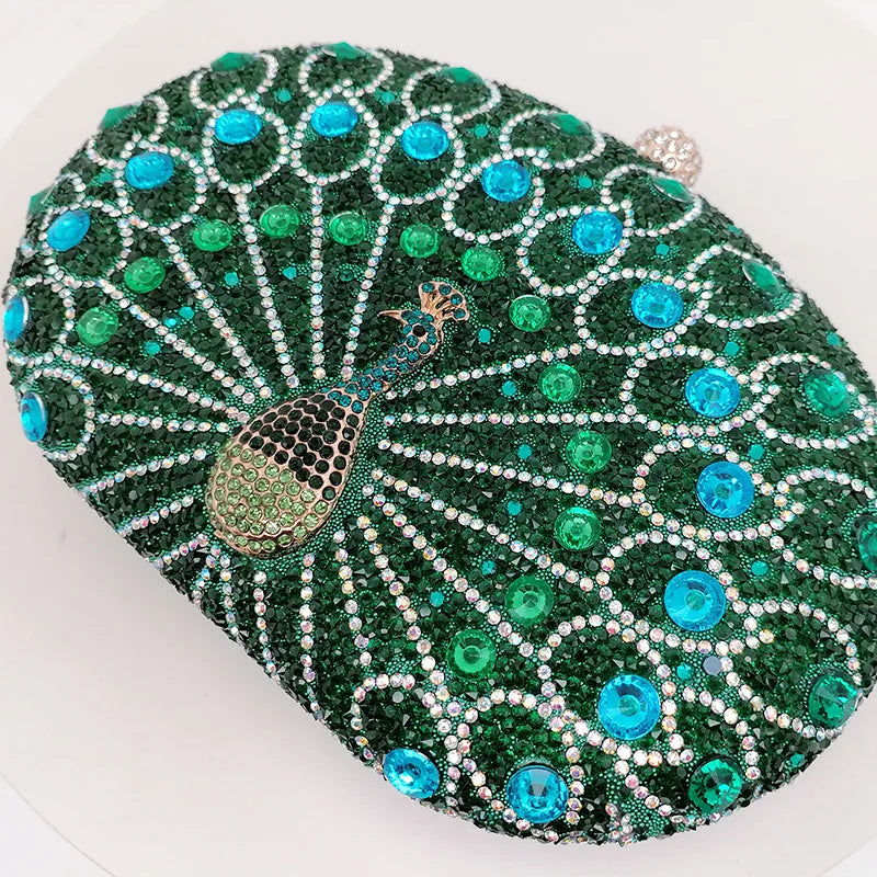New Peacock Pattern Handbags Diamond Evening Bags for Women 2024 Fashion Luxury Evening Clutch and Purse Rhinestone Shoulder Bag