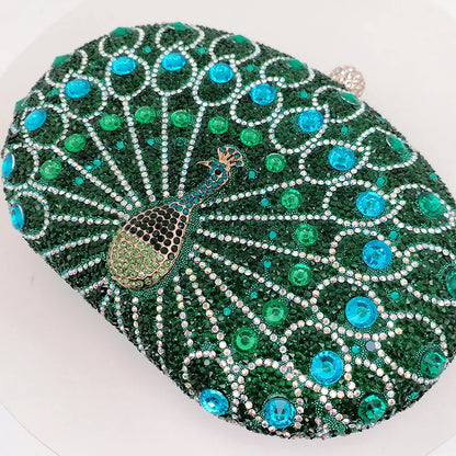 New Peacock Pattern Handbags Diamond Evening Bags for Women 2024 Fashion Luxury Evening Clutch and Purse Rhinestone Shoulder Bag