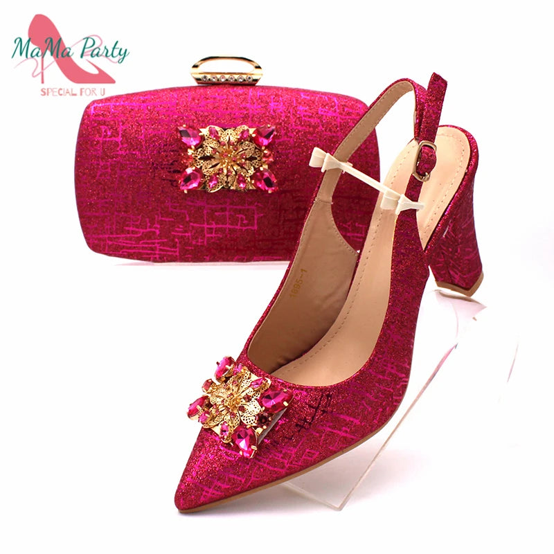 Color Italian Classics Design African Women Shoes and Bag Set High Quality with Shinning Crystal for Wedding Party