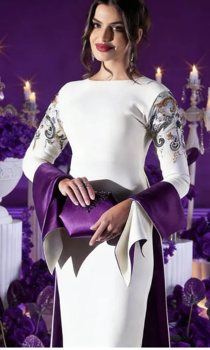 Arya Ivory and Green Evening Dress Saudi Arabia Long Sleeve Ankle Length Occasion Customized Women فساتين سهره نسائيه فخمة