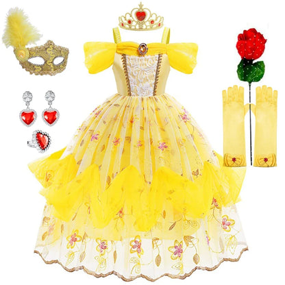 Kids Belle Costume Girl Halloween Princess Cosplay Party Dress Children Birthday Clothes Carnival Fancy Dress