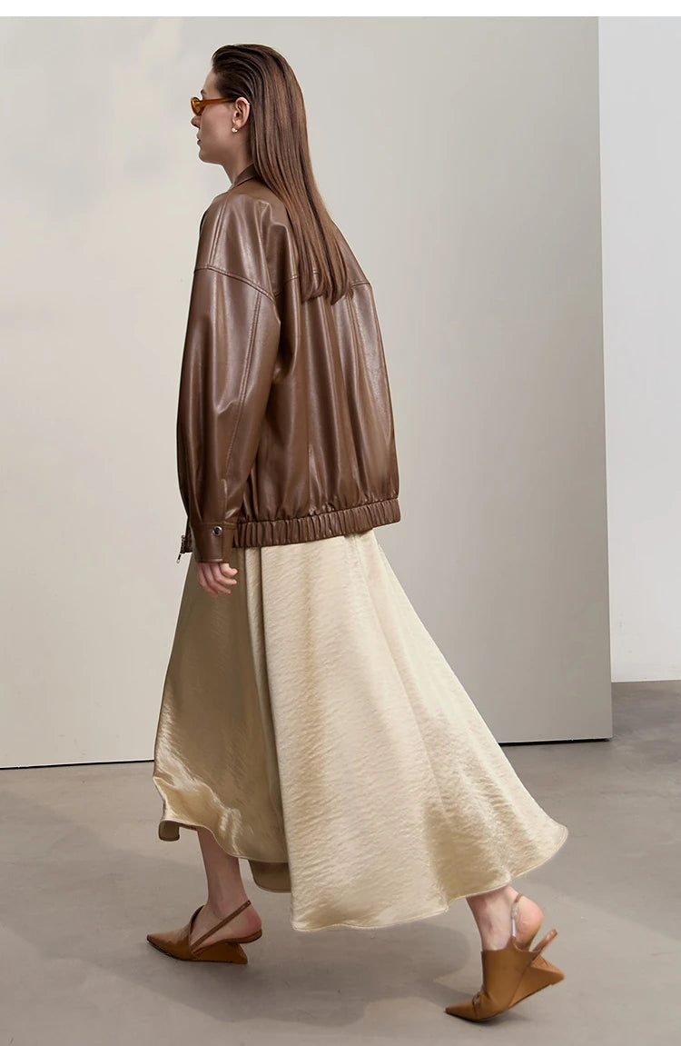 Women's Skirt Loose Long A-skirt Satin Skirts For Women 2025 Autumn New Minimalist Solid Color Clothing Ladies 12513015