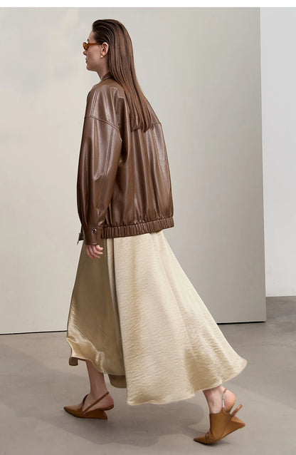 Women's Skirt Loose Long A-skirt Satin Skirts For Women 2025 Autumn New Minimalist Solid Color Clothing Ladies 12513015