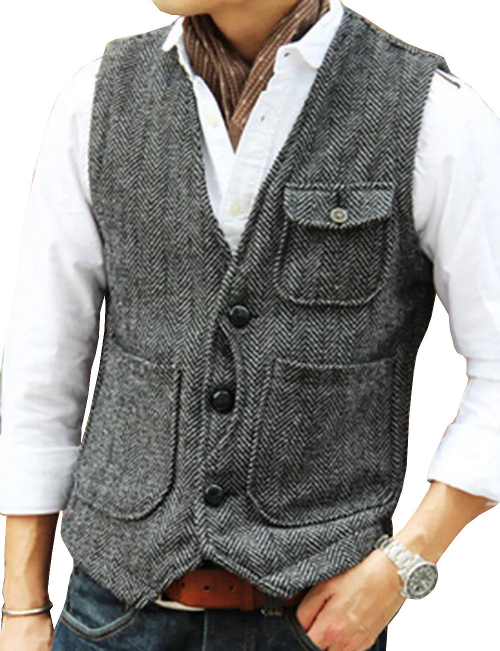 Men's Single Breasted Herringbone Suit Vest Casual Business Dinner Party Dress Mail Waistcoat Top Coat Wedding Groomsman's Dress