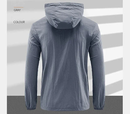 Men's UPF 50+ UV Protection Windbreaker Quick Dry Jacket Outdoor Sun-Protective Thin Hiking Fishing Cycling Hooded Sport Light