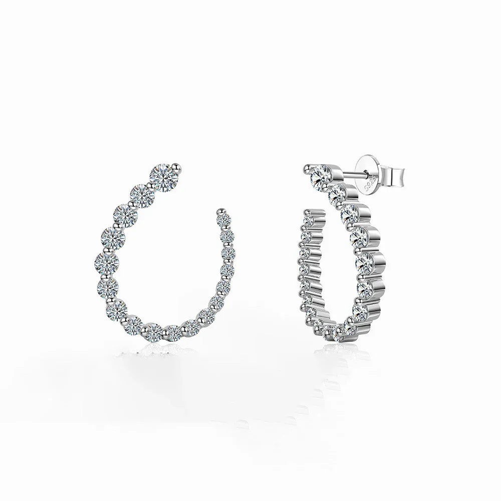 Round Cut Moissanite Half Hoops Earrings for Women 925 Sterling Silver U-Style Size Gradient Diamond Stud Earring Fine Jewelry