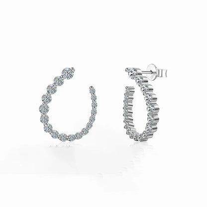 Round Cut Moissanite Half Hoops Earrings for Women 925 Sterling Silver U-Style Size Gradient Diamond Stud Earring Fine Jewelry