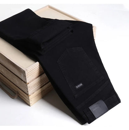 Men Classic Advanced Fashion Brand Pure Black Jeans Man Soft Breathe Stretch Slim Straight Denim Trousers Mens Pants Overalls