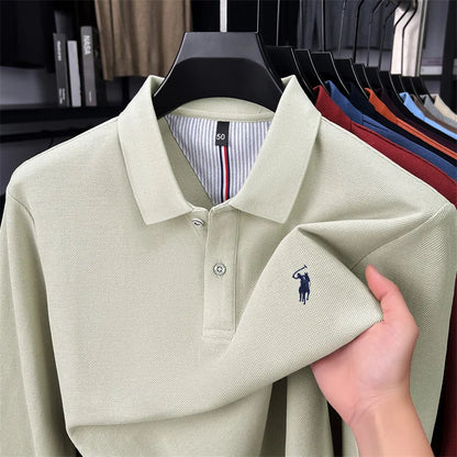 High end brand 100% cotton long sleeve polo shirt fashion luxury pony embroidery business casual comfort new Paul men's T-shirt