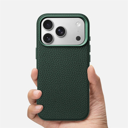 Luxury Business Lychee Texture Leather Shockproof Case For iPhone 17 Pro Max 16 15 14 13 For MagSafe Magnetic Alloy Lens Cover