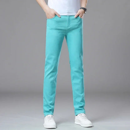 White Jeans Men's Fashion Straight Elastic Cotton Denim Pants Spring Autumn All-match Business Casual Trousers Male Clothes
