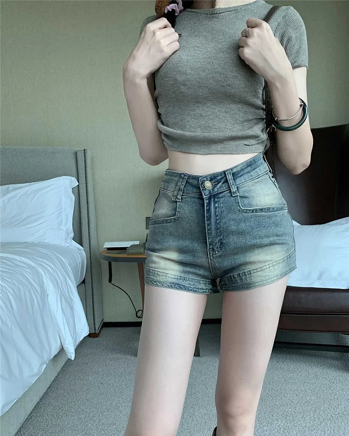 Summer Girls Vintage Denim Wide Leg Shorts Lady High Waist Short Pants Female Blue Y2K Style Fashion Robin Jeans