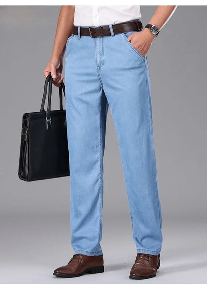 Business Lyocell Jeans Men Summer New Thin Fashion Straight Breathable Brand Pants Male Slim Comfortable  Denim Trousers