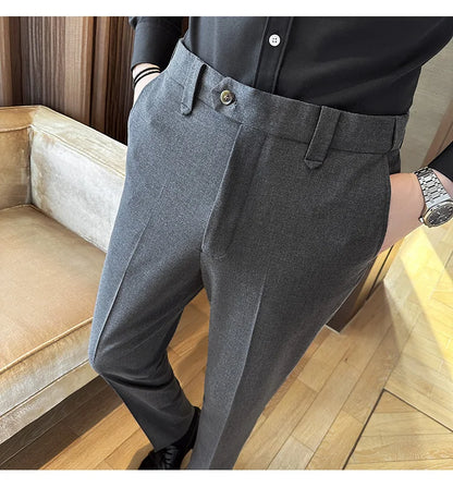 New Men Casual Solid Color Suit Pants Fashion Men Slim Fit Business Social Dress Pants Formal Wedding Social Party Male Trousers