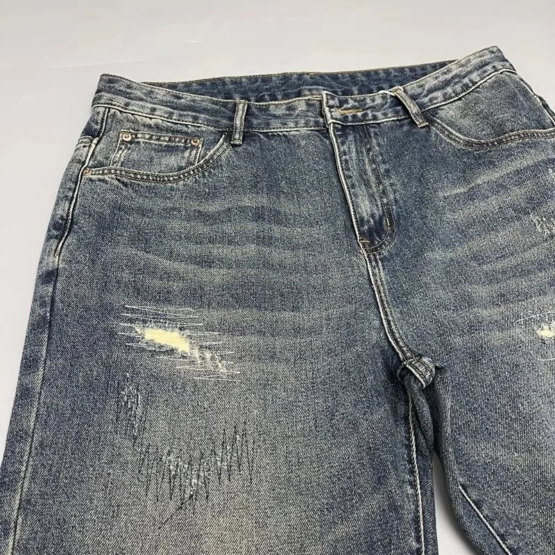 Autumn and Spring New Fashion Trend Pure Color Retro Straight Leg Jeans Men's Loose Sports Plus Size High Quality Denim Pants