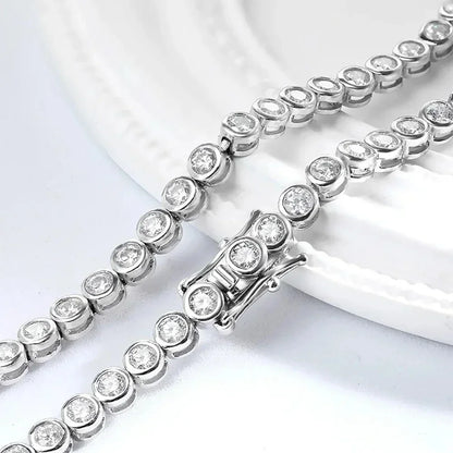 3mm Round Bubble Moissanite Tennis Necklace Bracelets Bezel Setting 925 Silver D Color Diamond Neck Chain Chokers for Women