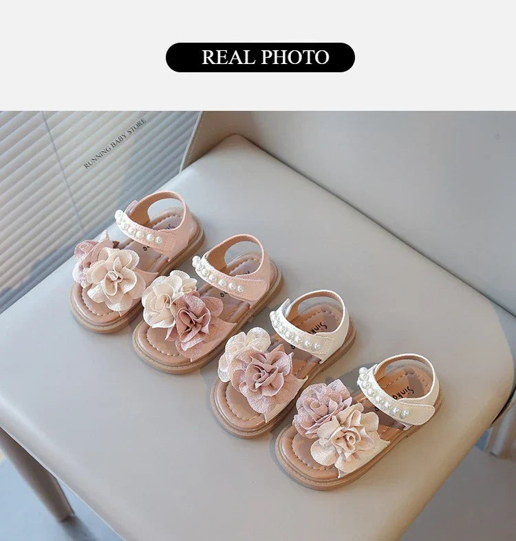 Korean Style Summer Sandals for Girls Flowers in Full Bloom Children's Beach Shoes Flexible Soft-sole Kid's Girl Sandals I060683