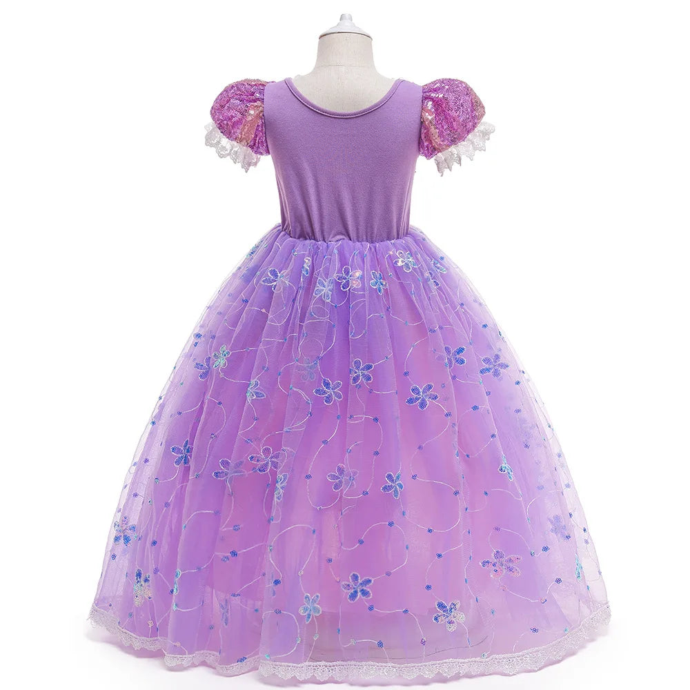 Girls Birthday Party Deluxe Rapunzel Dress With Sequined Bodice Tangled Movie Cosplay Princess Costume Carnival Fairy Tale Gown