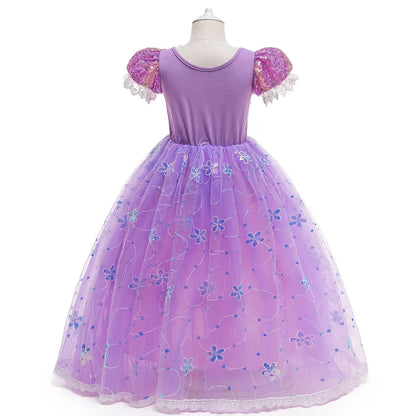 Girls Birthday Party Deluxe Rapunzel Dress With Sequined Bodice Tangled Movie Cosplay Princess Costume Carnival Fairy Tale Gown