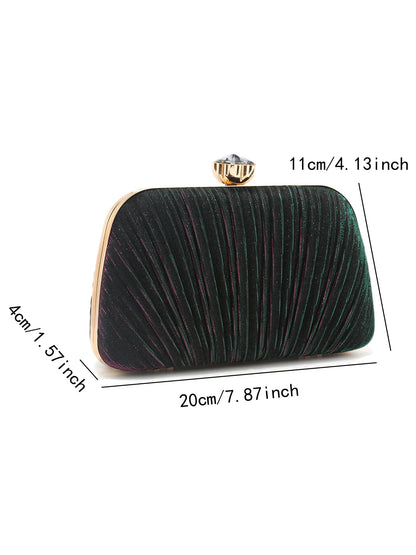 Ruched Fashion Lady Clutch Bags Decorated Fashion Sequin Luxury Evening Bags Rhinestones Metal Chain Handbags Banquet Glamorous