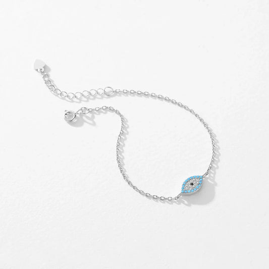Bracelet à maillons en argent sterling 925 pur, turquoise naturelle, yeux bleus, pour femme, serti de zircones cubiques, bijou fin