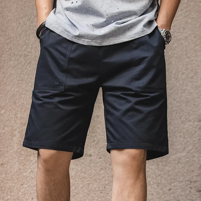 Vintage Khaki Canvas Shorts Men's Summer Slim Fit Straight Leg Pants Cotton Shorts with Elastic Waist Pocket Casual Bottom