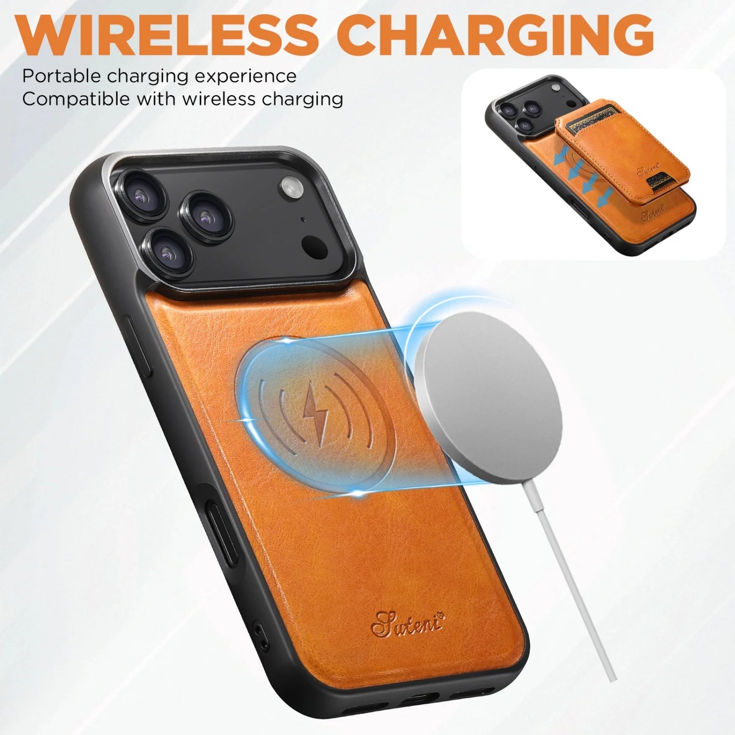 لجراب iPhone 17 Air/16E/15/14/12/13 Promax Plus اثنين في واحد، تغطية كاملة من مادة TPU مع حامل بطاقات وإدخال بطاقة مغناطيسية وجراب جلد