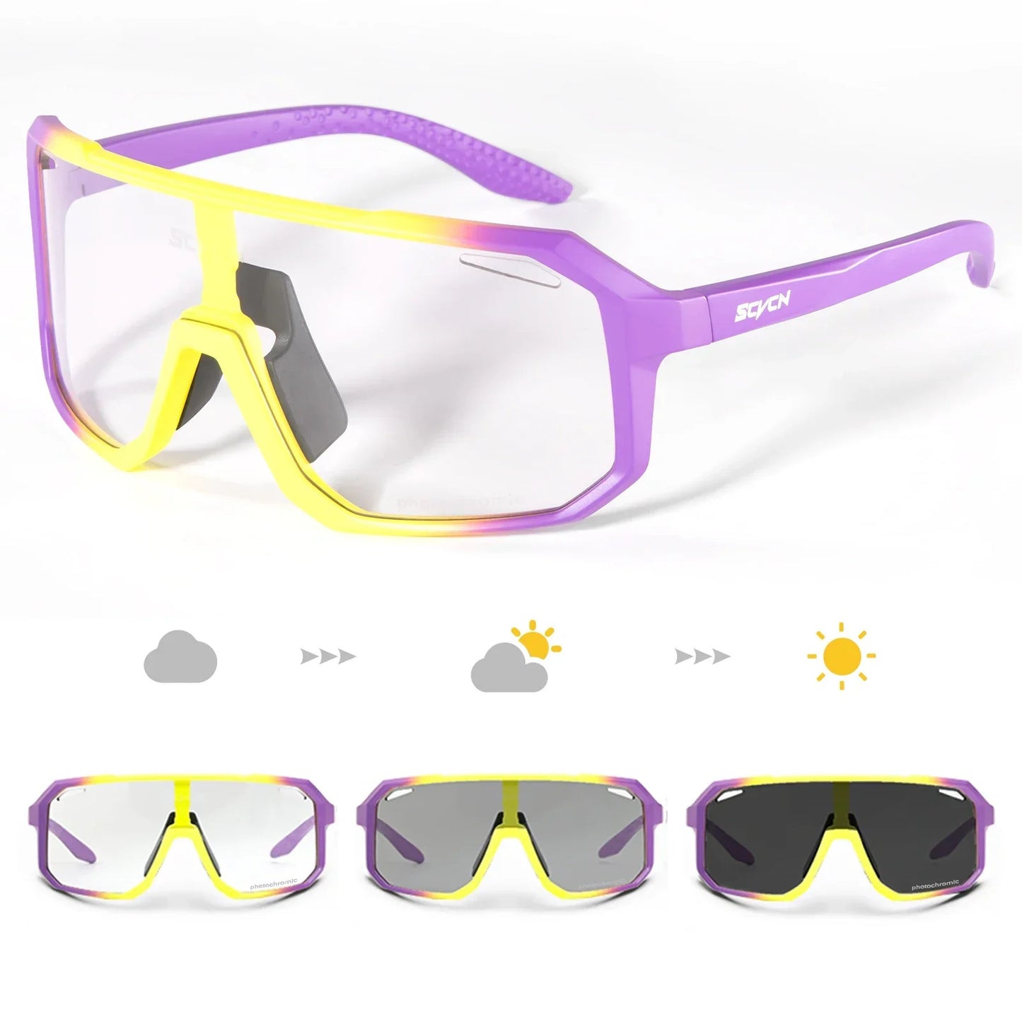 Scvcn New Men's UV400 Photochromic Cycling Sunglasses Women Sports Running Eyewear for Men Glasses Road Bike Bicycle Goggles