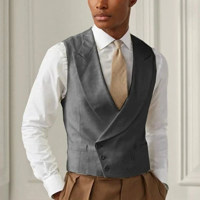 Men Vest White Solid With Lapel Gentleman Business Waistcoat Vintage Regular Slim Wedding Banquet Men Suit Vest