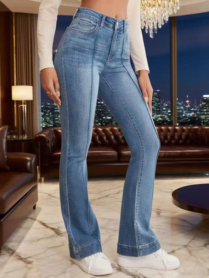 Gray Stretch Womens Flared Jeans French Seam Detail Simple Design Versatile Slimming Bootcut Trousers Women's pants pants Jeans