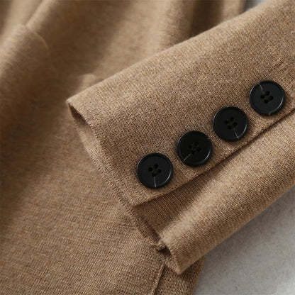 Women Blazer Cashmere Silk Blends Solid Colors Camel Long Sleeve Buttons Down Fashion Jacket Coat  Winter Warm XL XXL LY051