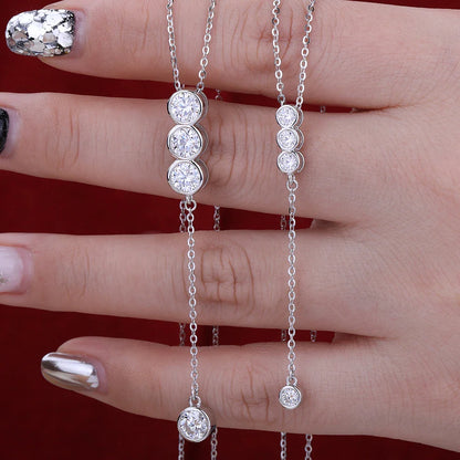 3mm/5mm Full Moissanite Necklace for Girls Classic Bubble Clavicular Chain 925 Sterling Silver Party Fine Jewelry Gift
