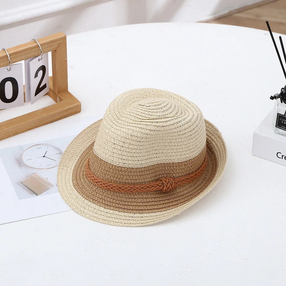Classic Nostalgic Striped Straw Hat for Outdoor Travel Parent-child Fedoras Sun Shading and Sun Protection Denim Hat