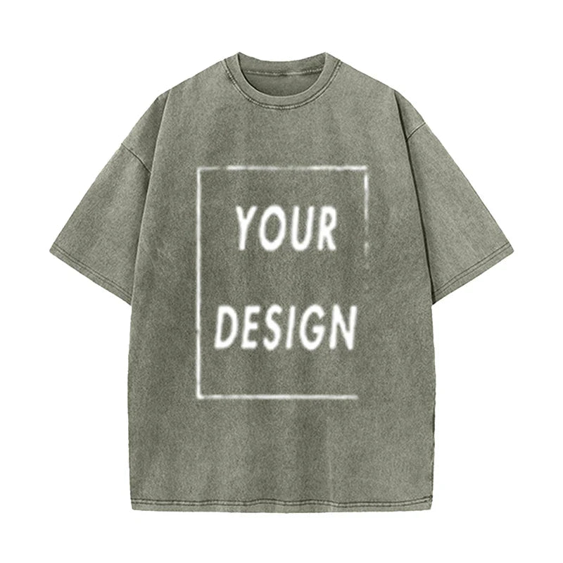 Men's and Women's Cotton Washed T-Shirt Custom Printed T-Shirt 230G Top DIY Your Favorite Pattern or Logo Fashionable Custom Top