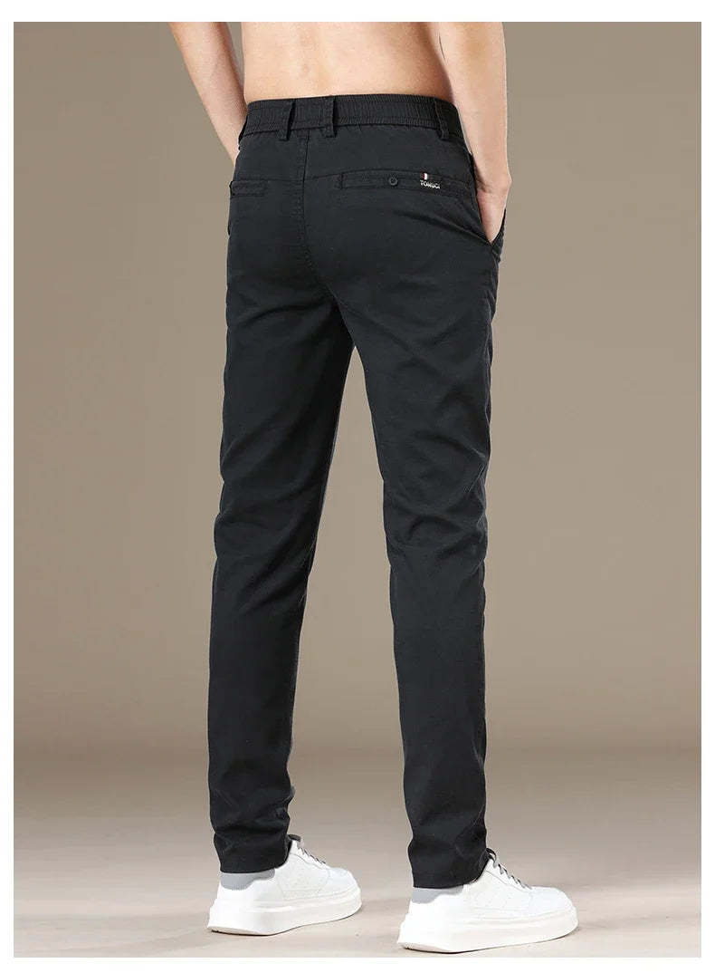 New Spring Summer Lyocell Fabric Mens Casual Pants Hight Quality Fashion Slim Business Trousers Brand Elastic Soft Pants