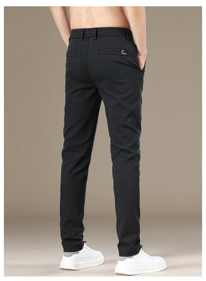 New Spring Summer Lyocell Fabric Mens Casual Pants Hight Quality Fashion Slim Business Trousers Brand Elastic Soft Pants