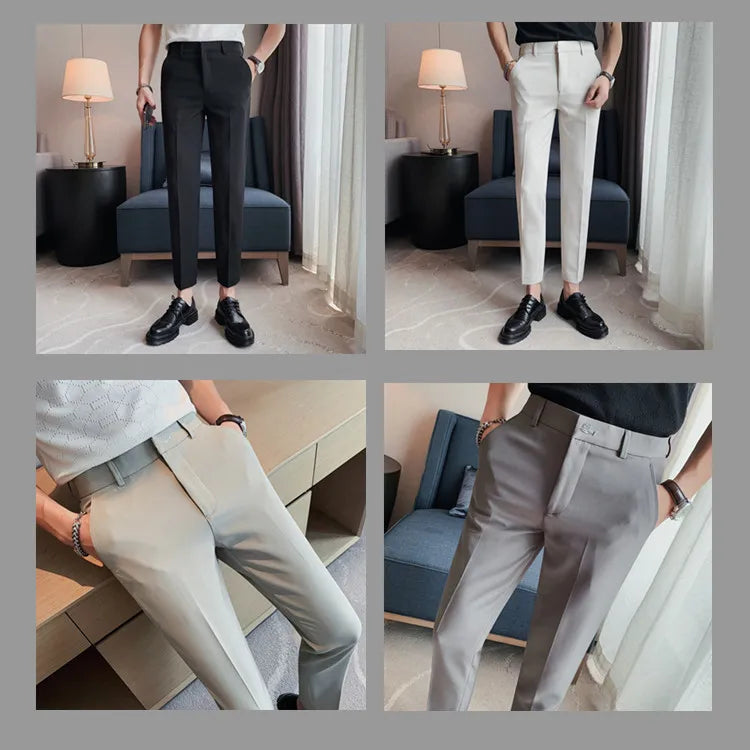 High Quality British Style Business Casual Pants Men's Spring Summer Solid Color Slim Fit Formal Wear Suit Pants Men Clothing