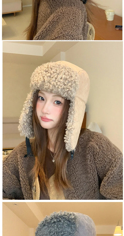 Russian Hat Thick Warm Lamb Fleece Winter Hat for Men Women Windproof Snow Ski Trapper Earflap Cap Male Female Bomber Hat