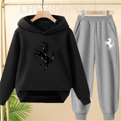 Children's Hoodies Top+Bottom Suit Girls Pink Boy Black Age 3-12 Coat Casual Toddler Long Sleeves Autumn Pegasus Print Clothing