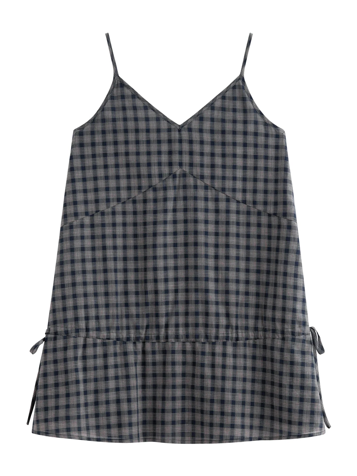 Stylish Retro Checkered Strappy Fitted Top for Women 2025 Summer New Arrival Tanks Camis V-neck suspenders 25FS12853