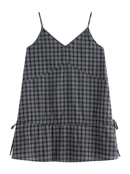 Stylish Retro Checkered Strappy Fitted Top for Women 2025 Summer New Arrival Tanks Camis V-neck suspenders 25FS12853