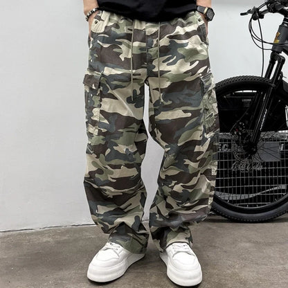 Vintage Camouflage Cargo Pants Men Tactical Multi Pocket Loose Fit Straight Leg Outdoor Casual High Quality Work Pants Trendy