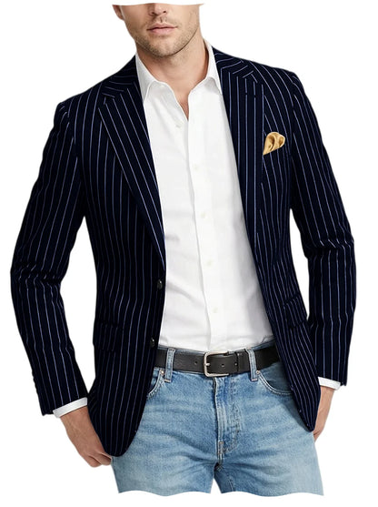 Men's Pinstripe Blazer Jacket Casual Slim Fit Striped Blazer With Patch Pocket For Business Casual Wedding Daily Wear