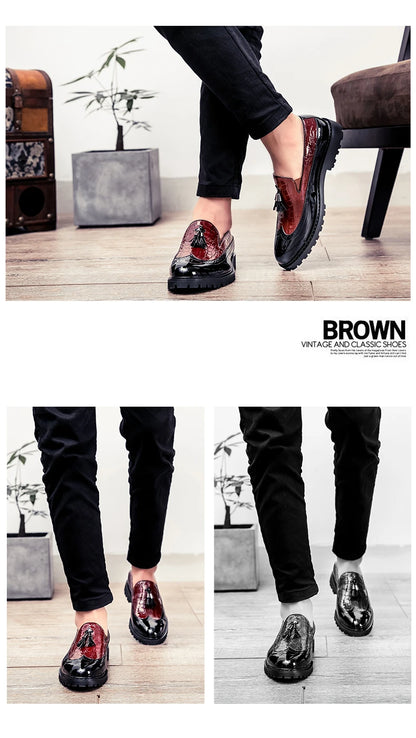 2026 new lazy man slip-on bean shoes men's business casual crocodile print 46 large size fringed leather shoes men
