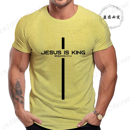 T Shirt for Men Jesus Is King Print Graphic T Shirts Unisex Harajuku Fashion Casual Street Short Sleeve Tee Jesus Is King Tops