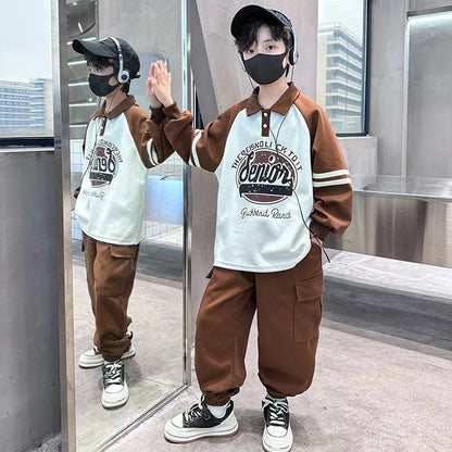 Printing Sweatshirt Set Children's Suit for Boy Child Autumn Winter Costume Clothing From 8 12 Years Outdoor Clothes Kids Boy's